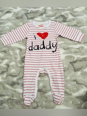 PatPat White & Red Striped "I ♥ Daddy" Footed One-Piece